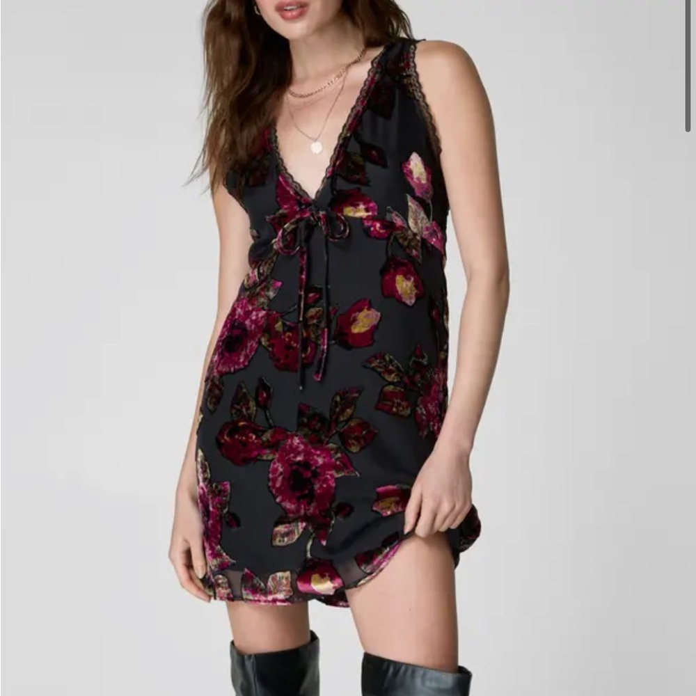 Floral Devore Lace Trim Minidress